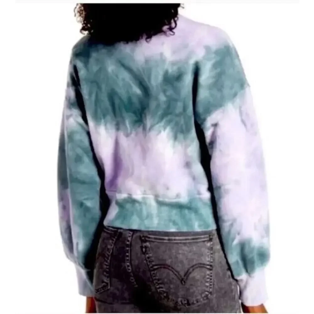 All in Favor Women's Tie Dye Puff Sleeve‎ Sweatshirt in Green Purple Medium $59